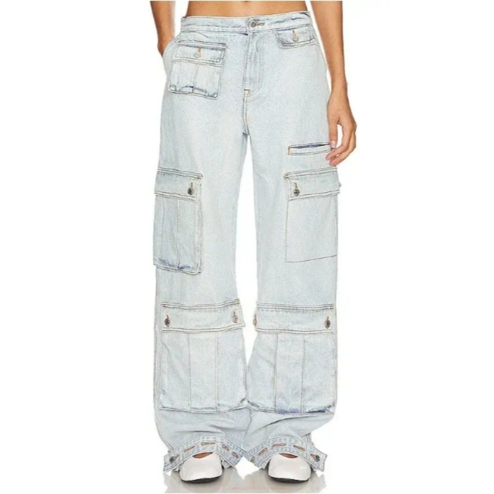 Grlfrnd The Lara Low Rise Wide Leg Cargo Jeans Echo Light